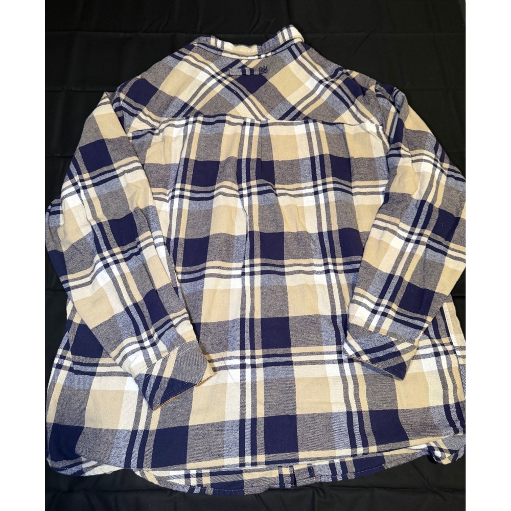 Legendary Whitetails Buck Camp Flannel Shirt Navy Tan Plaid XL Corduroy Trim - Picture 5 of 5